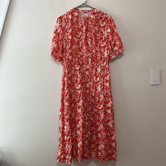 J.Mclaughlin Harriet Silk-Blend Red Butterfly Floral Printed Midi Dress Large - Picture 3 of 11